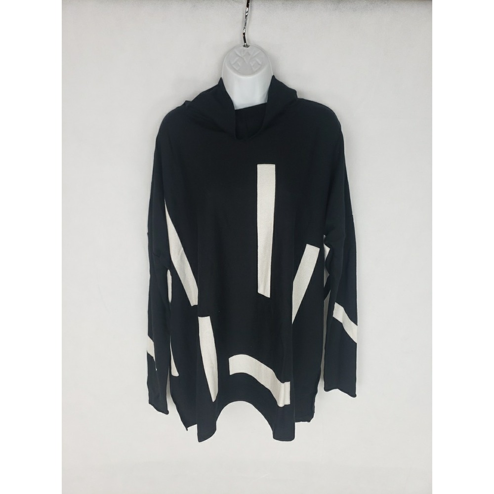 Planet Lagenlook Sweater Tunic Black & White XL OS Pima Cotton Turtleneck